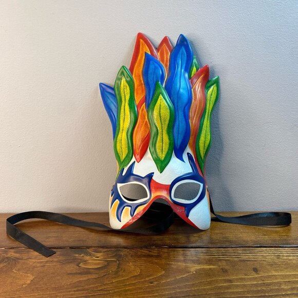 Cirque Du Soleil Mask Varekai Rainbow Flame Multi-Color Feathers - Picture 1 of 5